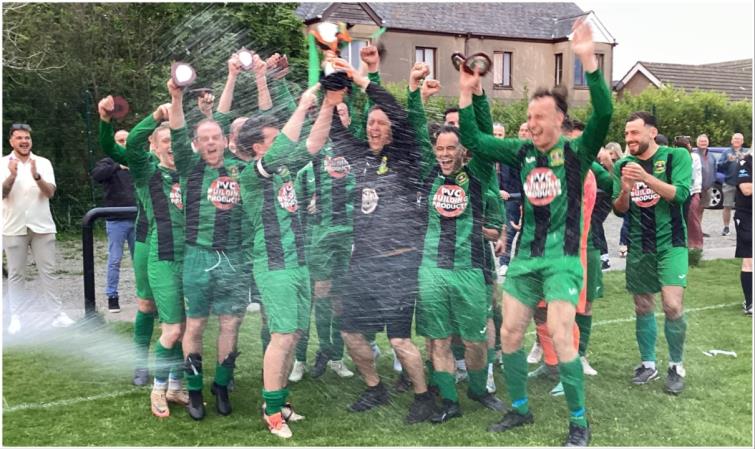 Solva 2nds celebrate winning the Fifth Division Cup Final